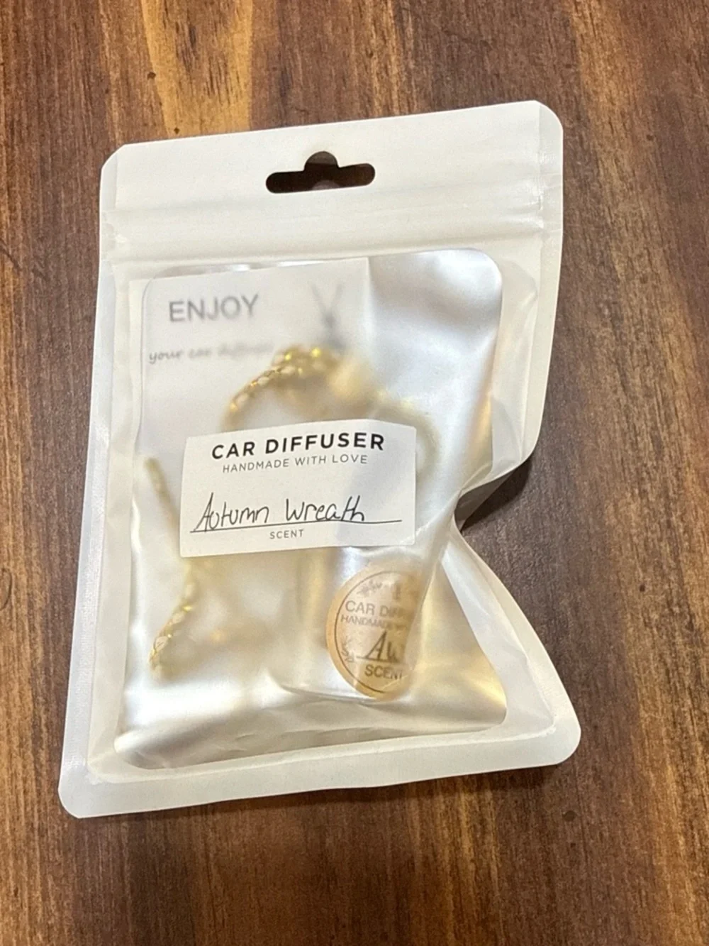 Handmade Gold Car Diffuser - Autumn Wreath Scent